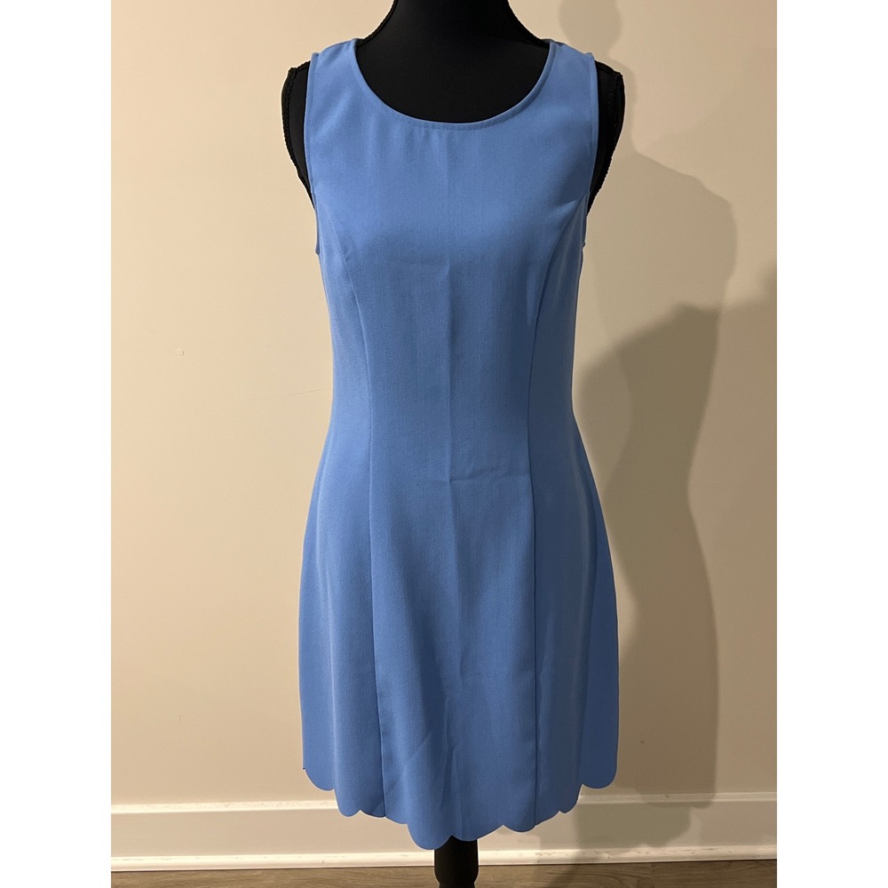 Everly Blue Scalloped Hem Sleeveless Shift Dress DR6217 Small Made in USA